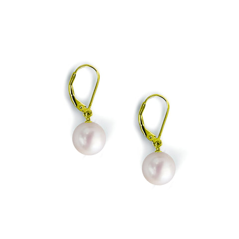 Boucles d'Oreilles  Perle de culture d'eau douce 10mm blanche montée sur   Pendentif  Argent 925 plaqué or