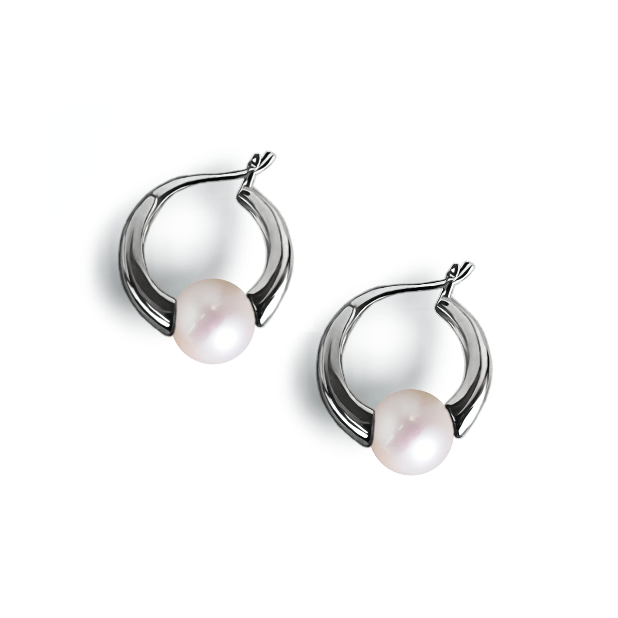 Boucles d'Oreilles  avec une perle Perles de culture d'eau Douce centrée taille 7.5 mm blanche Pendentif  Argent 925