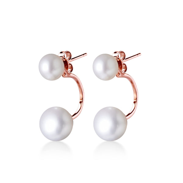 Boucles d’oreilles modernes en forme de C suspendu avec perles de culture d’eau douce ronde blanc nacré de 7mm et 9,5mm et monture en argent 925 plaqué or rose bijou élégant

