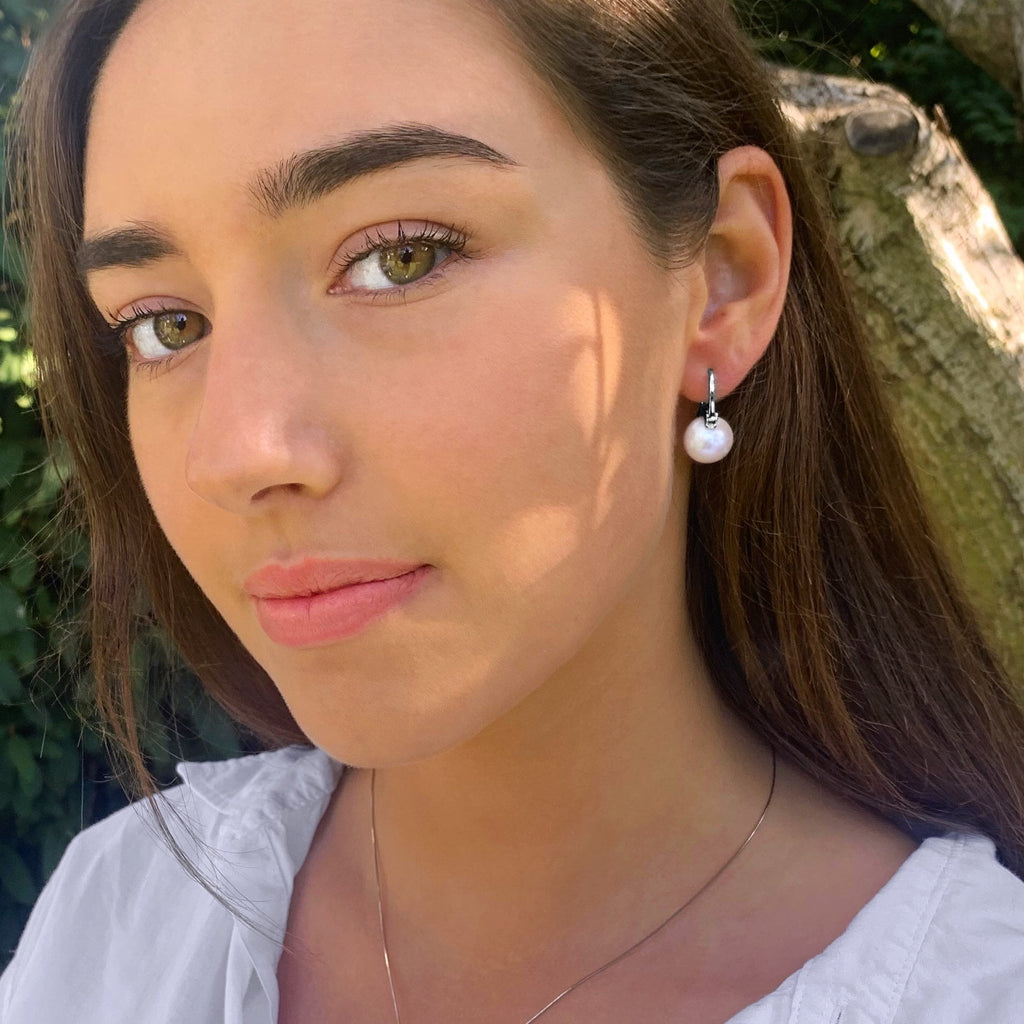Boucles D'oreilles Dormeuses En Perles De Culture D'eau Douce - Plaqué Or 14 Carats - Blanc Naturel
