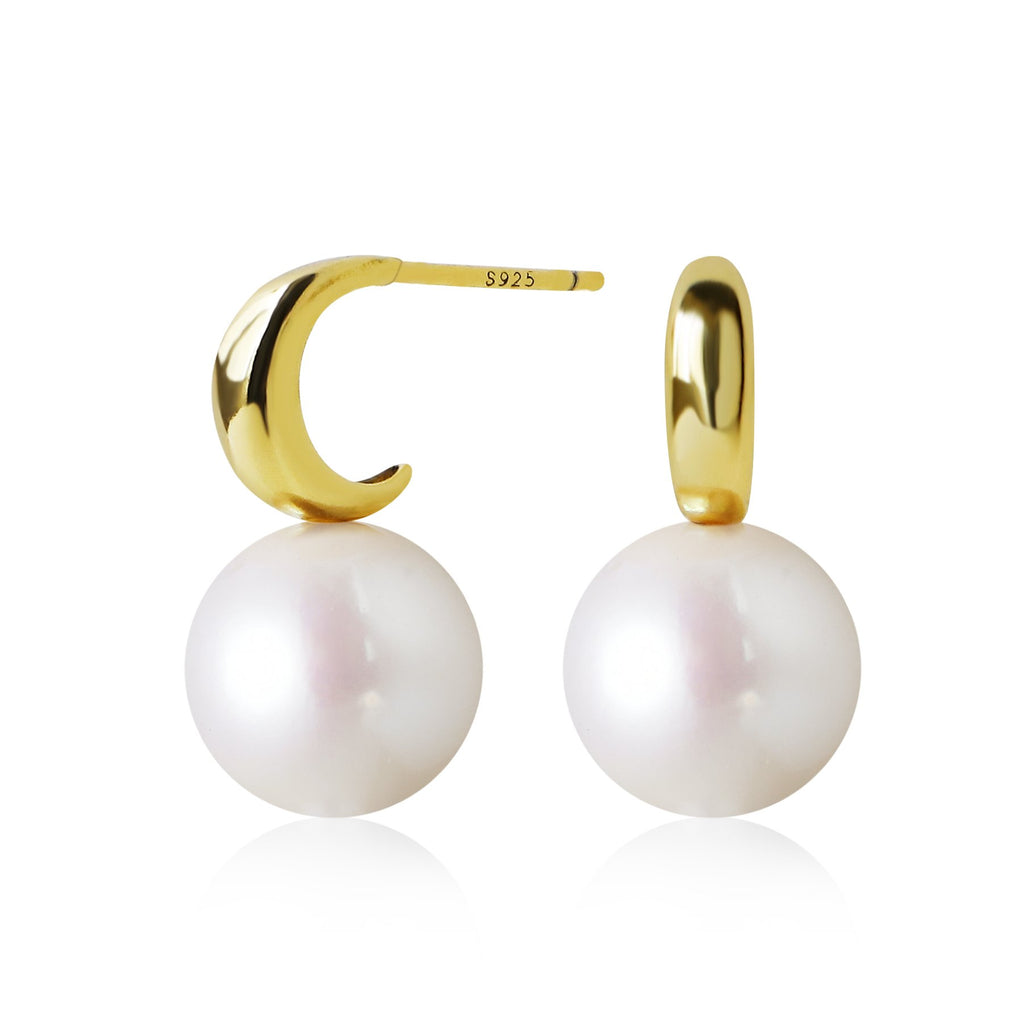 Boucles D'oreilles Clous En Perles De Culture Plaqué Or 14k - Élégantes Et Naturelles