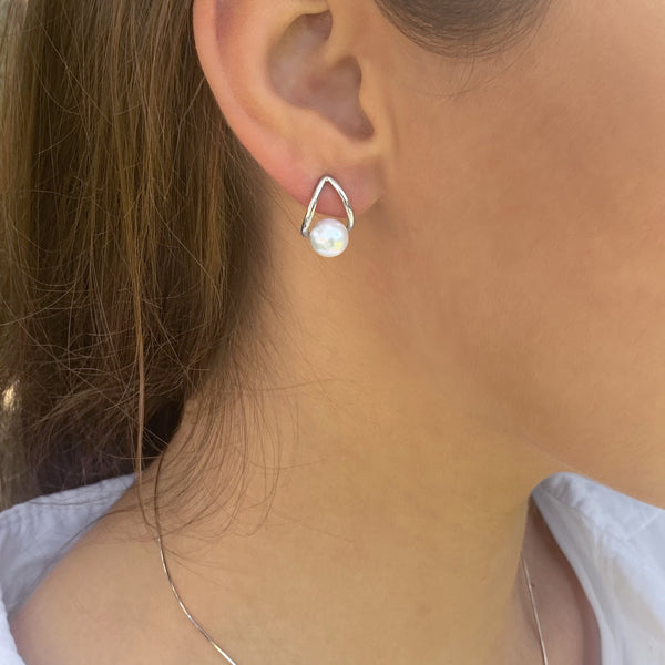 Perlen-Ohrringe auf Silber Wave - Schnee
