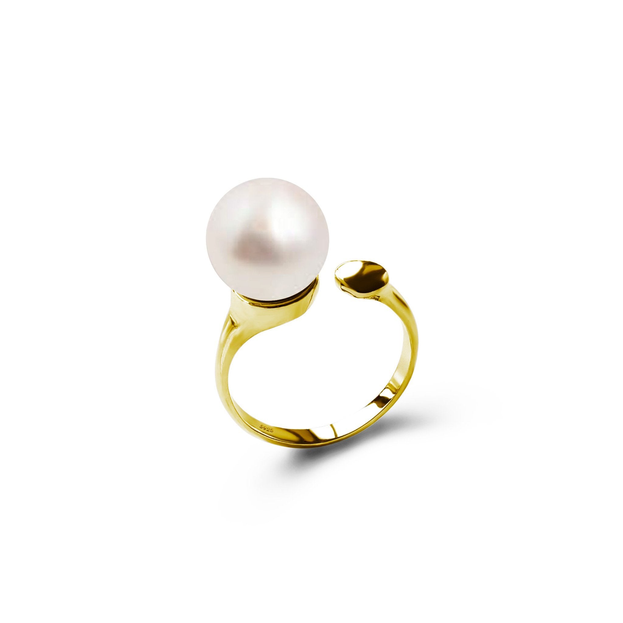 Bague  en Perles de Culture d'eau Douce avec une perle de 11 mm de diamètre blanche en Argent 925  Plaqué Or Taille Ajustable 