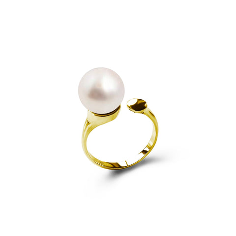 Bague  en Perles de Culture d'eau Douce avec une perle de 11 mm de diamètre blanche en Argent 925  Plaqué Or Taille Ajustable 