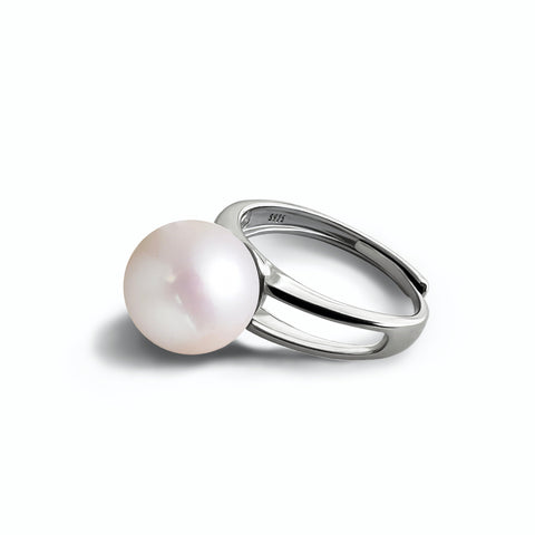 Bague  Perles de Culture d'Eau Douce  diamètre a 11mm anneau ajouré Argent 925  Taille Ajustable