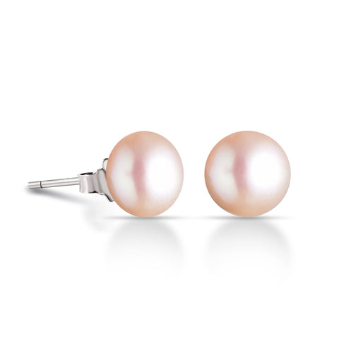 Boucles clou Athéna Lilas en perles de culture d’eau douce  couleur rose taille 11mm