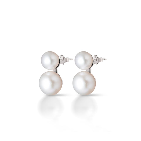 Boucles d’oreilles à clou duo de perles de culture d’eau douce arrondies à base plate blanche de 6 et 7,5 mm sur tige en argent 925