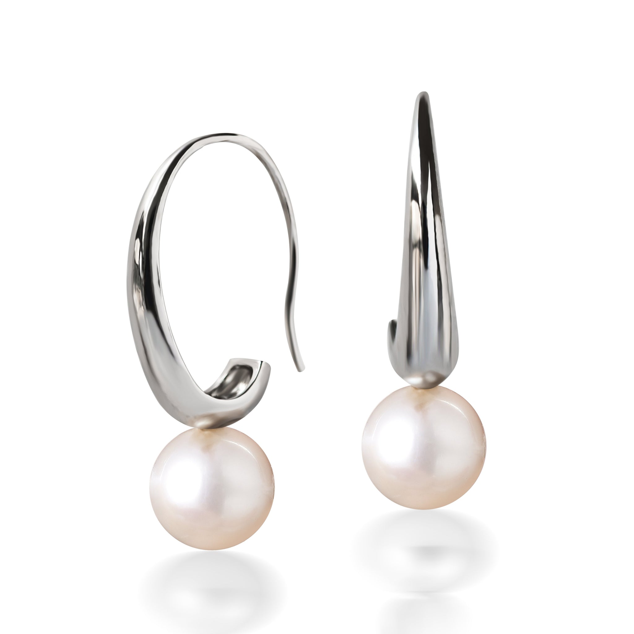 Boucles d'Oreilles avec   Perle de Cuture d'eau douce blanche 10 mm de diamètre montée sur Pendentif  Argent 925