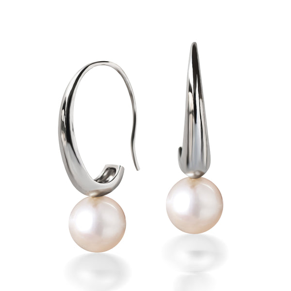 Boucles d'Oreilles avec   Perle de Cuture d'eau douce blanche 10 mm de diamètre montée sur Pendentif  Argent 925