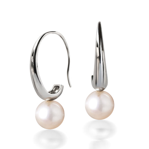 Boucles d'Oreilles avec   Perle de Cuture d'eau douce blanche 10 mm de diamètre montée sur Pendentif  Argent 925