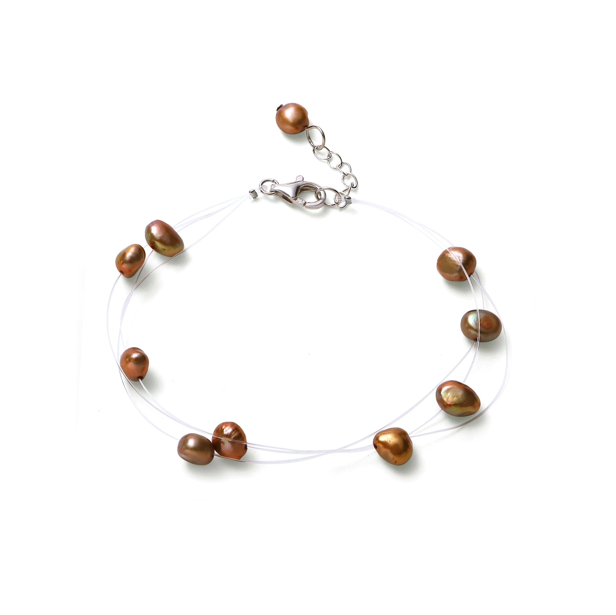 Bracelet constellation perles d'eau douce dorées sur fil de nylon et argent 925