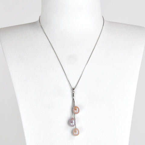 Collier 46cm Perles de Culture d'Eau Douce Pendentif Chaîne Argent 925