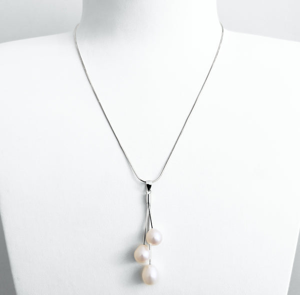 Collier 46cm Perles de Culture d'Eau Douce Pendentif Chaîne Argent 925