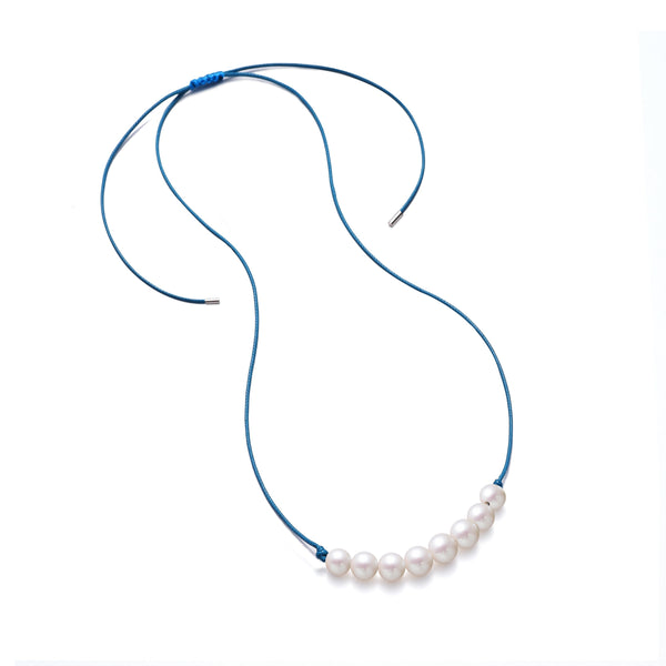 Collier de Perles sur Corde Bleue - Neige