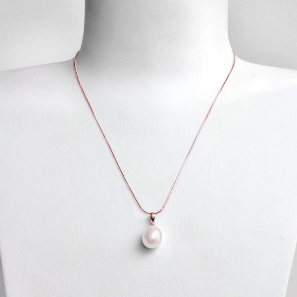 Collier 46cm Perles de Culture d'Eau Douce Pendentif Chaîne Argent 925 Plaqué Or Rose