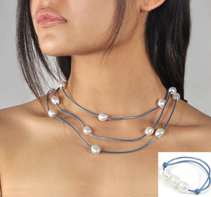 Ensemble Collier et Bracelet  Perles de Culture d'Eau Douce  Cuir  