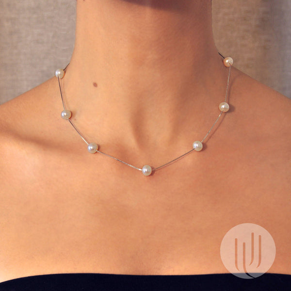Collier Parade de perles (7mm) - Neige - 41 cm