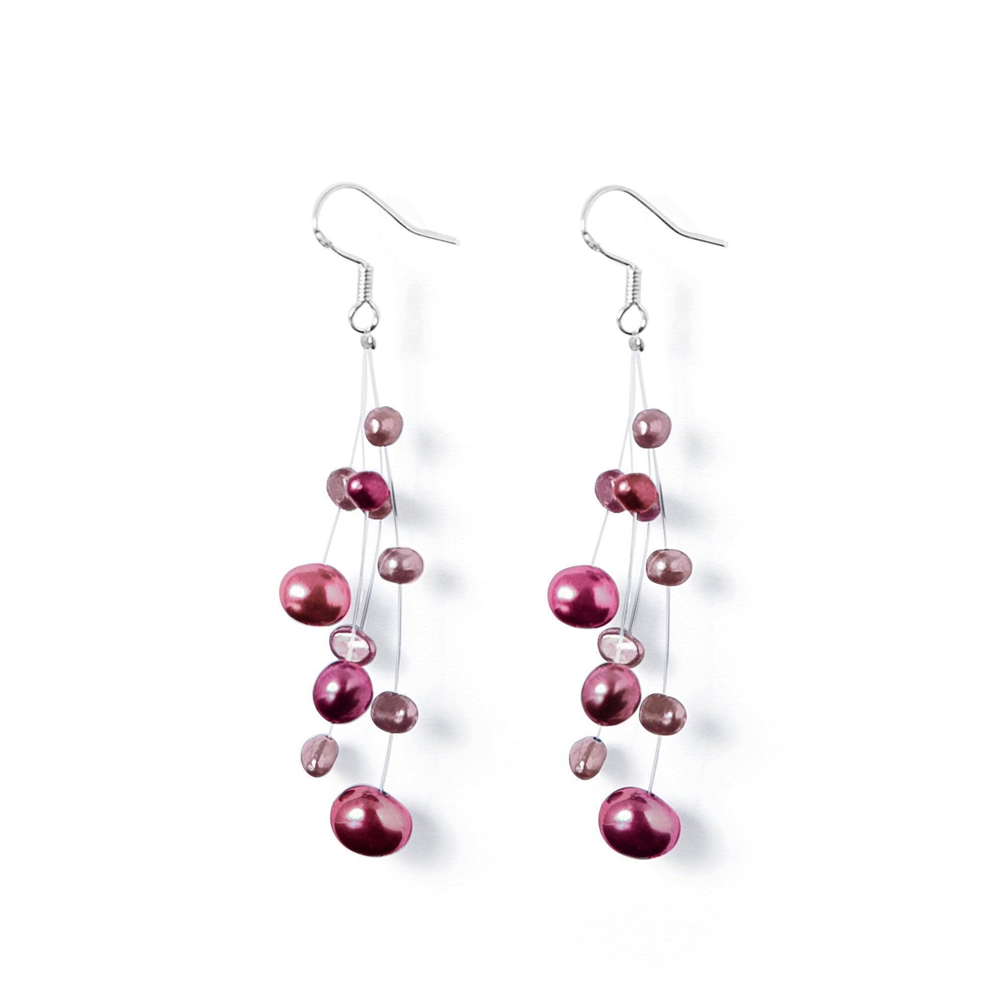 Boucles Constellation perles d’eau douce violettes sur fil de nylon et argent 925.