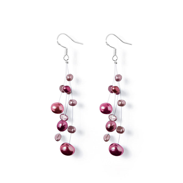 Boucles Constellation perles d’eau douce violettes sur fil de nylon et argent 925.
