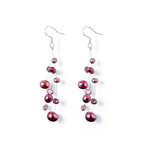 Boucles Constellation perles d’eau douce violettes sur fil de nylon et argent 925.