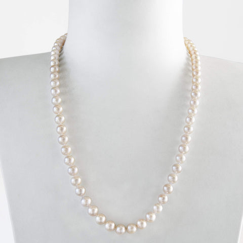 Collier longueur 53cm Perles de Culture d'Eau Douce blanches montées avec un nœud entre chaque perle fermoir en  Argent 925 