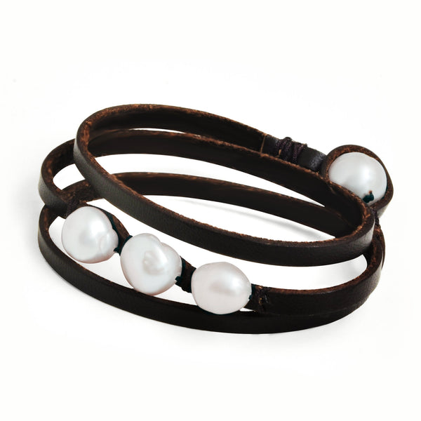 Bracelet  Perles de Culture d'Eau Douce  Cuir  