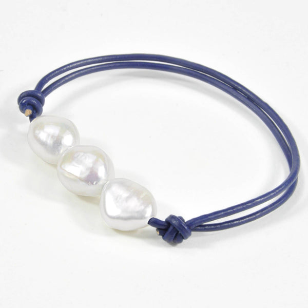 Halskette und Armband „Boheme“ Ocean Blue Leder - Schnee