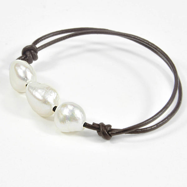 Necklace and bracelet "Boheme" Coffee leather - Snow