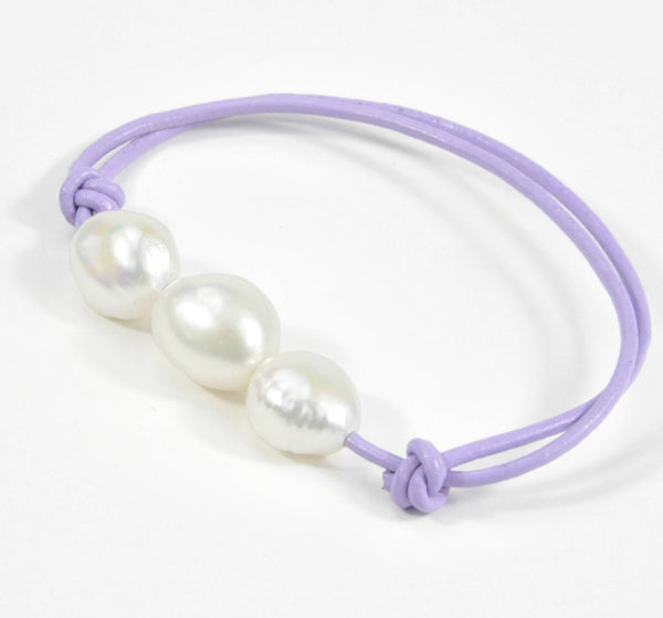 Halskette und Armband kurz „Boheme“ Lavendel Leder - Schnee