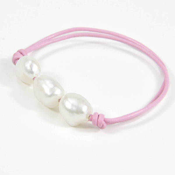 Necklace and short bracelet "Boheme" leather milk strawberry - Snow